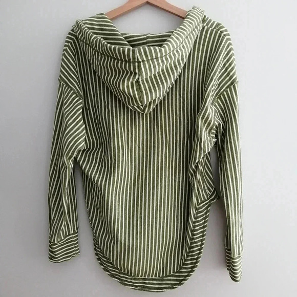 Anthropologie Pilcro Wharfside V Neck Hooded Sweatshirt Green White Stripe Small - Picture 5 of 16
